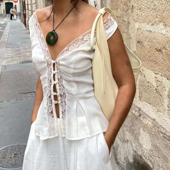 Reformation White Lace Trim Blouse - Picture 2 of 10